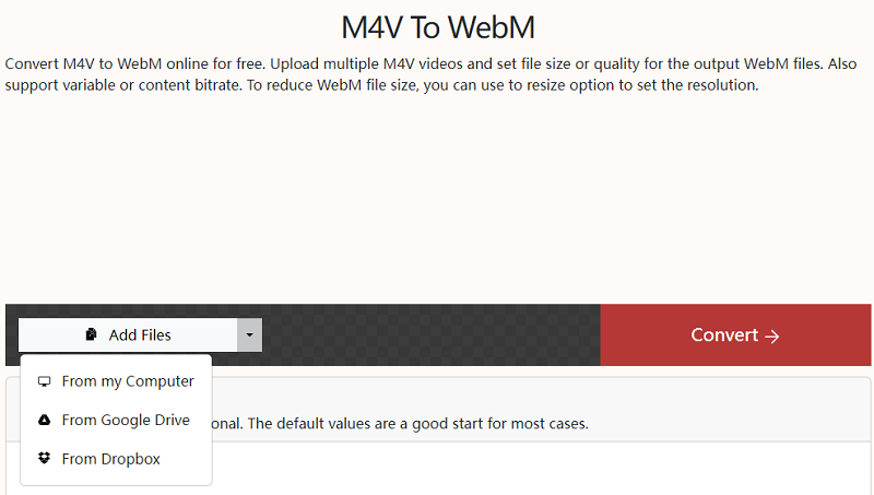 Convierta M4V a WebM gratis